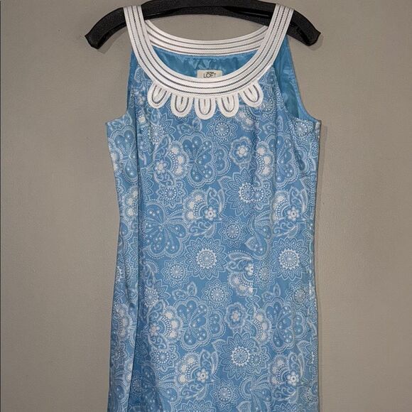 Ann Taylor Loft Dress Blue Floral Print 100% Cotton Sleeveless - Picture 5 of 14